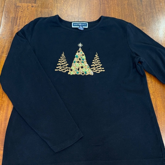 Karen Scott Black Christmas Tree Holiday Long  Shirt with Gem Tree - Picture 2 of 6